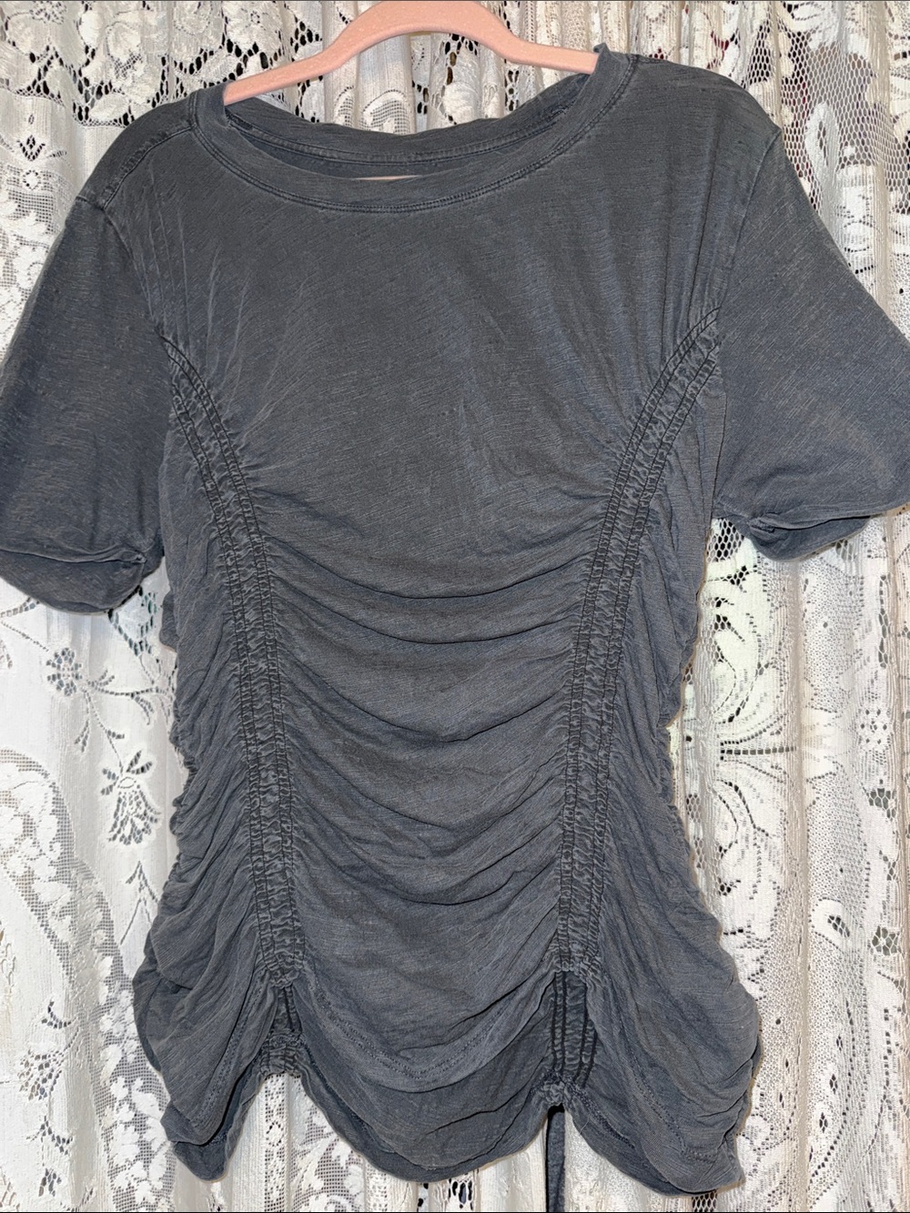 Pilcro Gray Ruched Short-Sleeve Tee